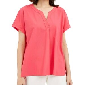 Alfani Split Neck Button Back Detail Nylon Coral Pink Tunic Top Size 1X New